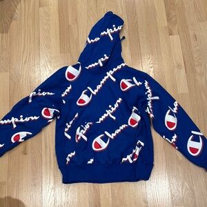 Champion Blue Hoodie with Logo Print